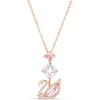 Swan Pendant Necklace - Pink/Clear Crystals