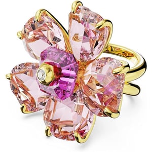 SWAROVSKI Florere Cocktail Ring Flower Motif with Pink Crystals on a GoldTone Finished Double BandUS Size 5 EU 50