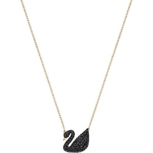 SWAROVSKI Iconic Swan Necklace and Earrings Collection Rose Gold Tone Finish Black CrystalsSingle Swan Necklace