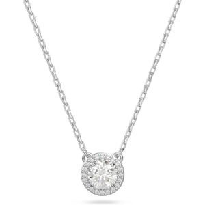 Swarovski Angelic Pendant with Circular Clear Crystal and Clear Crystal Pav on a Rhodium Plated ChainNEW Pendant Necklace