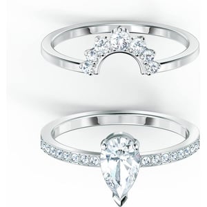 Swarovski Attract Ring Jewelry Collection 2 Piece Ring Set Rhodium Finish Clear CrystalsPear Shaped US 8EU 58