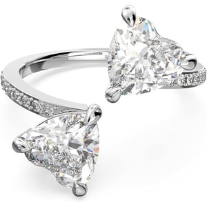 Swarovski Attract Soul Double Heart Ring Collection Rhodium Finish Clear CrystalsUS 6EU 52