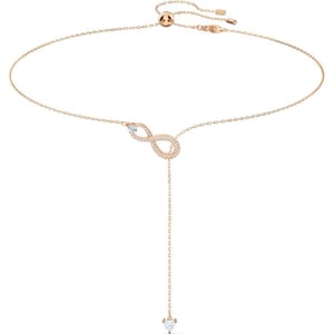 SWAROVSKI Infinity Twist Jewelry Collection Bracelets amp Necklaces Rhodium amp Rose Gold Tone Finish Clear CrystalsY Necklace  Rose Gold Tone