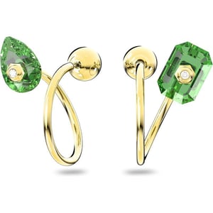 Swarovski Numina Earring Jewelry Collection Gold Tone Finish Green Crystals Clear CrystalsAsymmetrical Earrings