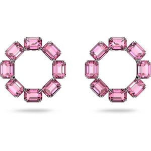 SWAROVSKI Womens Millenia Circle Earrings Rhodium FinishHoop Earrings  Pink Crystals