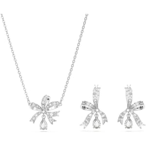 Swarovski Volta Necklace and Earrings Jewelry Set with Crystal Bow MotifRhodium Finish