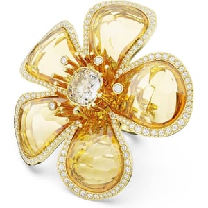 SWAROVSKI Florere Cocktail Ring Yellow Flower Motif on a GoldTone Finished Double BandUS Size 6 EU 52