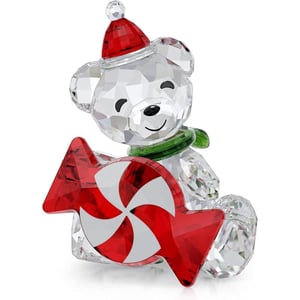 SWAROVSKI Kris Bears Peppermint Candy Figurine 2021 Annual Edition Clear Crystal with Red and Green Accents Part of The Kris Bears CollectionPeppermint Candy