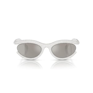 Swarovski Womens Sk6006 Oval SunglassesMilky WhiteLight Grey Mirrored Silver