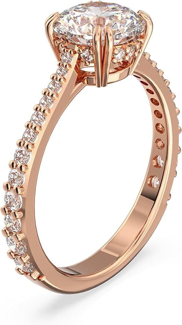 Swarovski Constella Cocktail Ring Jewelry Collection Princess Cut Clear CrystalsRose Gold Tone Finish US 7EU 55