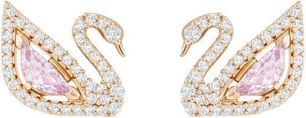 SWAROVSKI Dazzling Swan Jewelry Collection Blue Crystals Pink Crystals Clear CrystalsPierced Earrings  Rose Gold Tone