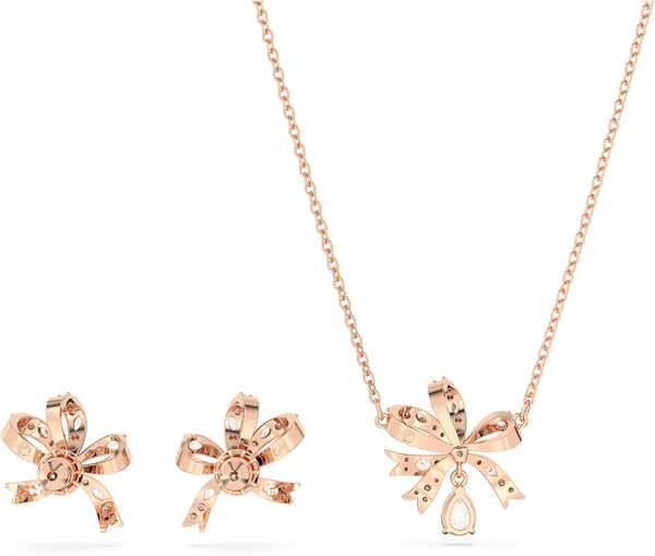 Swarovski Volta Necklace and Earrings Jewelry Set with Crystal Bow MotifRose Gold