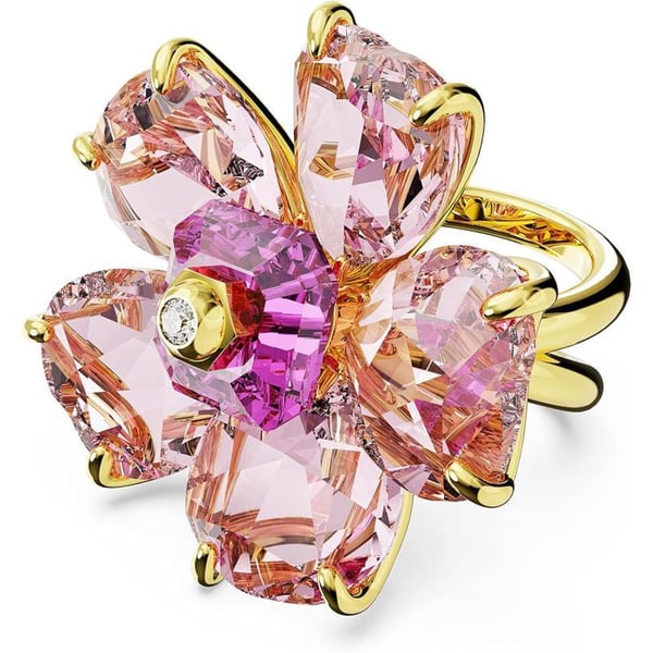 SWAROVSKI Florere Cocktail Ring Flower Motif with Pink Crystals on a GoldTone Finished Double BandUS Size 8 EU 58