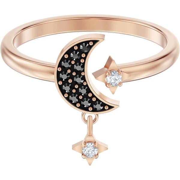 SWAROVSKI Womens Symbolic Moon Ring Collection Rose Gold Tone Finish Black Crystals Clear CrystalsSWAROVSKI Womens Symbolic Moon Ring Collection Rose Gold Tone Finish Black Crystals Clear Crystals