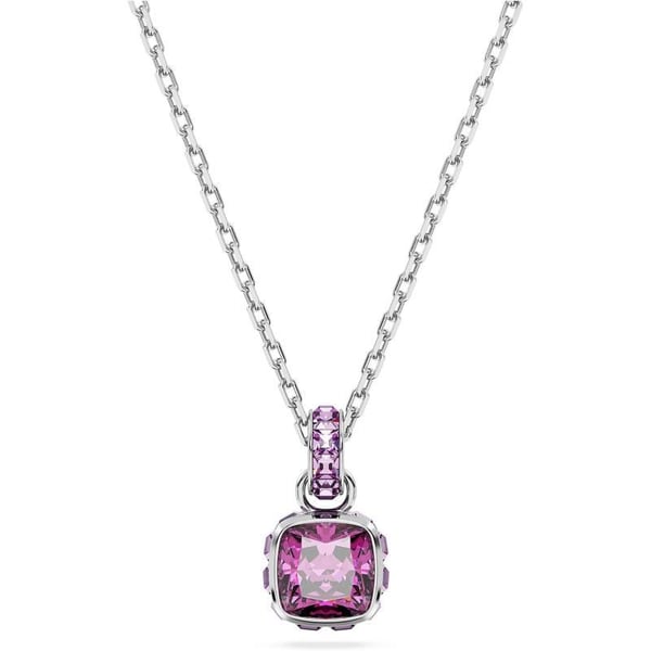 Swarovski Birthstone pendant Square cut February Pink Rhodium FinishedSwarovski Birthstone pendant Square cut February Pink Rhodium Finished