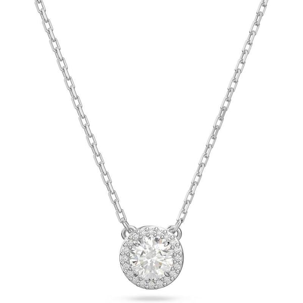 Swarovski Angelic Pendant with Circular Clear Crystal and Clear Crystal Pav on a Rhodium Plated ChainNEW Pendant Necklace