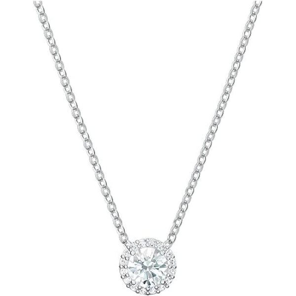 Swarovski Angelic Pendant with Circular Clear Crystal and Clear Crystal Pav on a Rhodium Plated ChainPendant Necklace