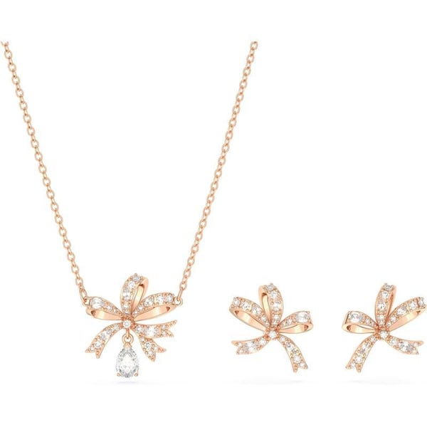 Swarovski Volta Necklace and Earrings Jewelry Set with Crystal Bow MotifRose Gold