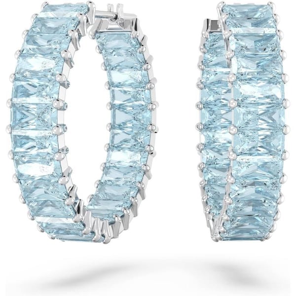 SWAROVSKI Matrix Crystal Earrings Collection Blue Clear and Pink Crystals on Multiple FinishesBlue Baguette Cut Earrings