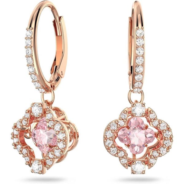 SWAROVSKI Sparkling Dance Clover Necklace Earrings and Bracelet Jewelry Collection Rose Gold Tone Finish Pink Crystals Clear CrystalsPierced Earrings