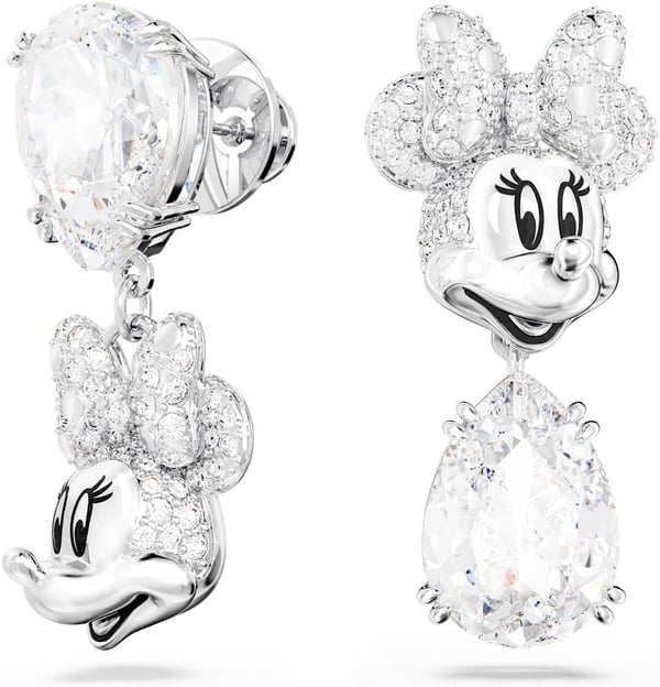 Swarovski Disney Minnie Mouse Drop Earrings Asymmetrical design White Rhodium FinishSwarovski Disney Minnie Mouse Drop Earrings Asymmetrical design White Rhodium Finish