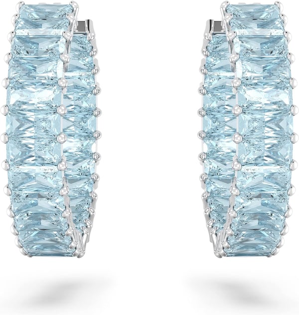 SWAROVSKI Matrix Crystal Earrings Collection Blue Clear and Pink Crystals on Multiple FinishesBlue Baguette Cut Earrings