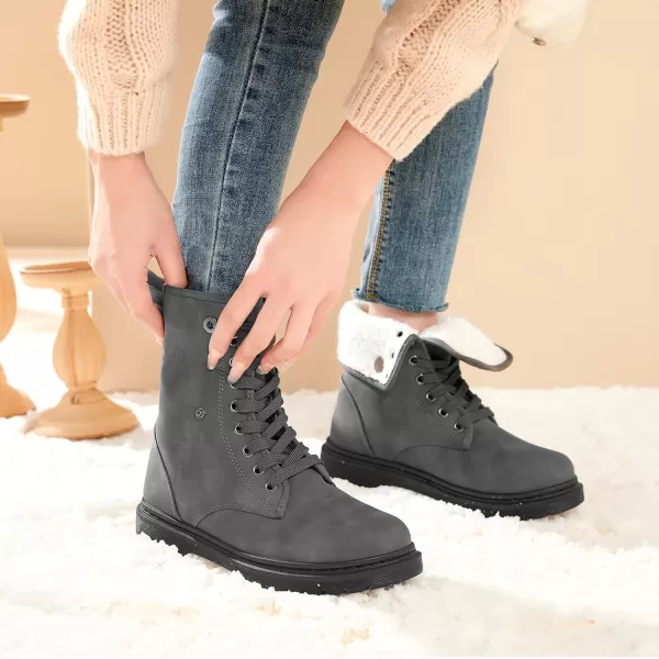 TUOPIN Women Fashion Ankle Boots, PU Lace-up Women's Combat Boots, Fleecing Warm Comfort Chelsea Anti-slip Womens Ankle Boots