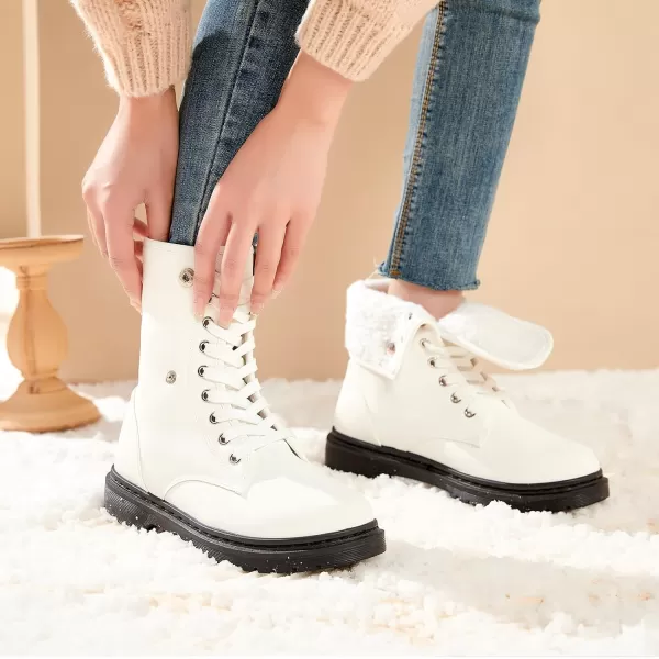 TUOPIN Women Fashion Ankle Boots, PU Lace-up Women's Combat Boots, Fleecing Warm Comfort Chelsea Anti-slip Womens Ankle Boots