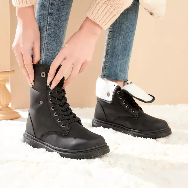 TUOPIN Women Fashion Ankle Boots, PU Lace-up Women's Combat Boots, Fleecing Warm Comfort Chelsea Anti-slip Womens Ankle Boots