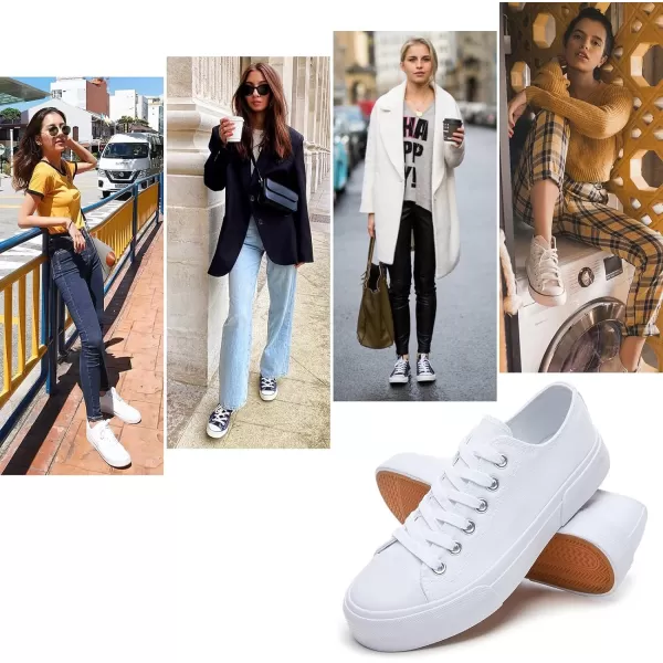 hash bubbie White Sneakers for Women Low Top Canvas Shoes Womens Canvas Sneakers Women's Fashion Sneakers Slip on Casual Tennis Shoes