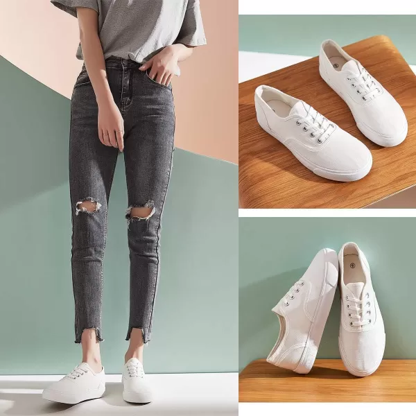 hash bubbie White Sneakers for Women Womens Canvas Shoes Women's Fashion Canvas Sneakers Lace up Casual Shoes for Walking