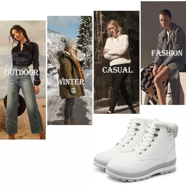 hash bubbie Women's Combat Boots Black Platform Boots Non Slip Waterproof Ankle Boots Fall Winter Hiking Boots White Fuzzy Snow Boots for women with Zipper