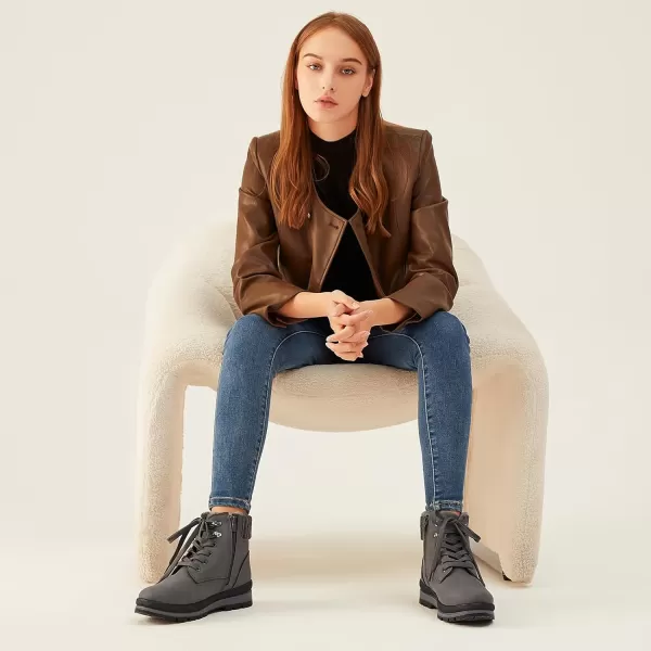 hash bubbie Women's Combat Boots Black Platform Boots Non Slip Waterproof Ankle Boots Fall Winter Hiking Boots White Fuzzy Snow Boots for women with Zipper