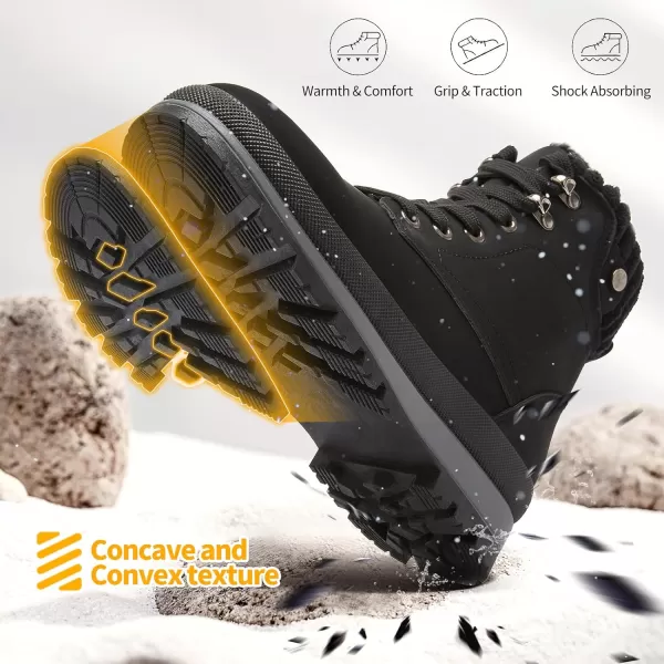 hash bubbie Women's Combat Boots Black Platform Boots Non Slip Waterproof Ankle Boots Fall Winter Hiking Boots White Fuzzy Snow Boots for women with Zipper