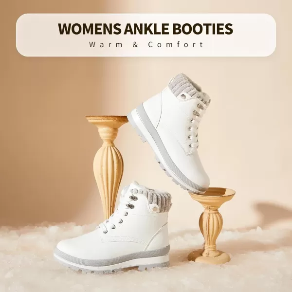 hash bubbie Women's Combat Boots Black Platform Boots Non Slip Waterproof Ankle Boots Fall Winter Hiking Boots White Fuzzy Snow Boots for women with Zipper