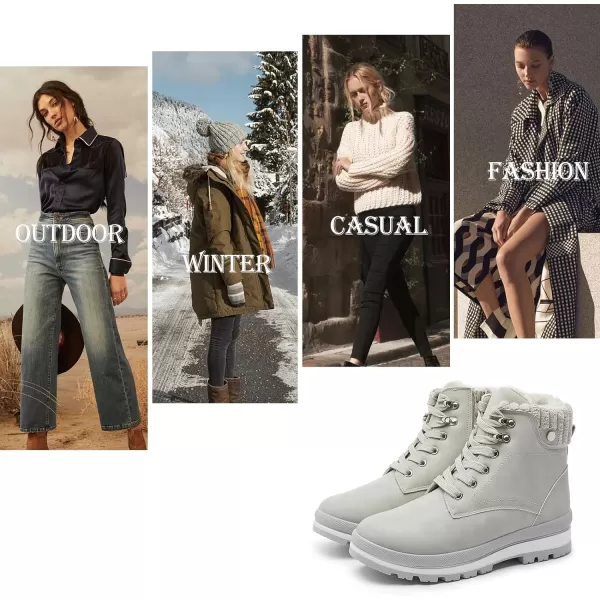 hash bubbie Women's Combat Boots Black Platform Boots Non Slip Waterproof Ankle Boots Fall Winter Hiking Boots White Fuzzy Snow Boots for women with Zipper
