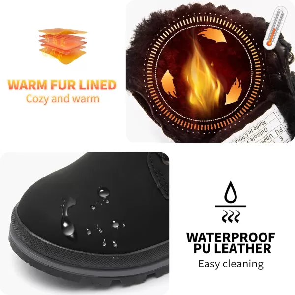 hash bubbie Women's Combat Boots Black Platform Boots Non Slip Waterproof Ankle Boots Fall Winter Hiking Boots White Fuzzy Snow Boots for women with Zipper