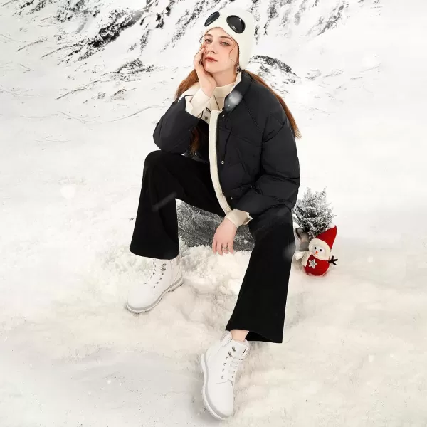 hash bubbie Women's Combat Boots Black Platform Boots Non Slip Waterproof Ankle Boots Fall Winter Hiking Boots White Fuzzy Snow Boots for women with Zipper
