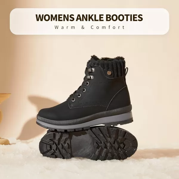 hash bubbie Women's Combat Boots Black Platform Boots Non Slip Waterproof Ankle Boots Fall Winter Hiking Boots White Fuzzy Snow Boots for women with Zipper