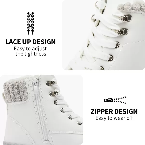 hash bubbie Women's Combat Boots Black Platform Boots Non Slip Waterproof Ankle Boots Fall Winter Hiking Boots White Fuzzy Snow Boots for women with Zipper