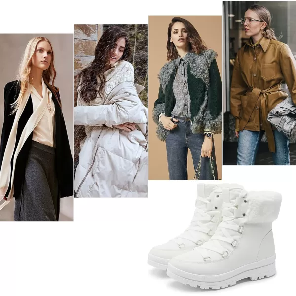 hash bubbie Women's Fuzzy Mid-Calf Boots Lace up Snow Boots for women Non Slip Combat Boots Black Winter Boots White Combat Boots