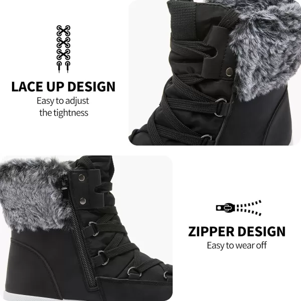 hash bubbie Women's Fuzzy Mid-Calf Boots Lace up Snow Boots for women Non Slip Combat Boots Black Winter Boots White Combat Boots