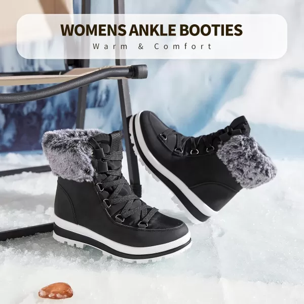 hash bubbie Women's Fuzzy Mid-Calf Boots Lace up Snow Boots for women Non Slip Combat Boots Black Winter Boots White Combat Boots