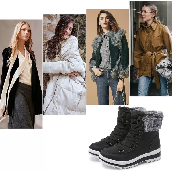 hash bubbie Women's Fuzzy Mid-Calf Boots Lace up Snow Boots for women Non Slip Combat Boots Black Winter Boots White Combat Boots