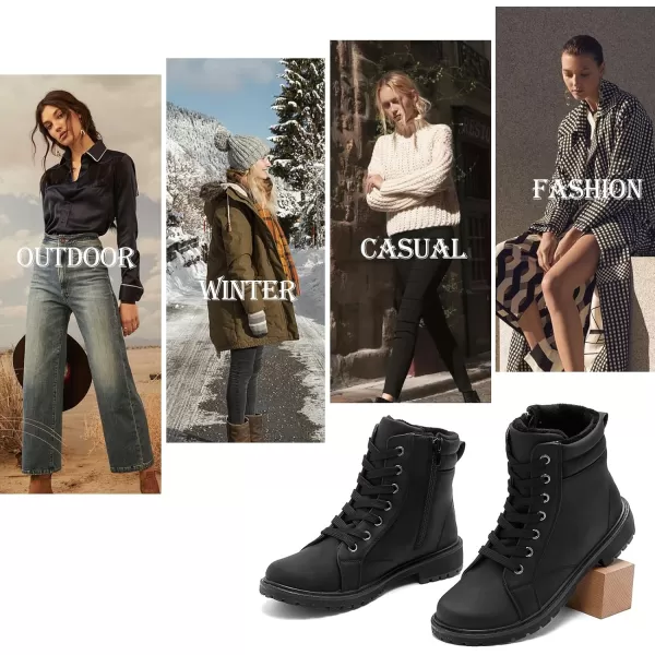hash bubbie Women's Waterproof Ankle Boots Non Slip Combat Boots Black Fuzzy Winter Boots White Lace up Snow Boots for women Fall Boots with Zipper