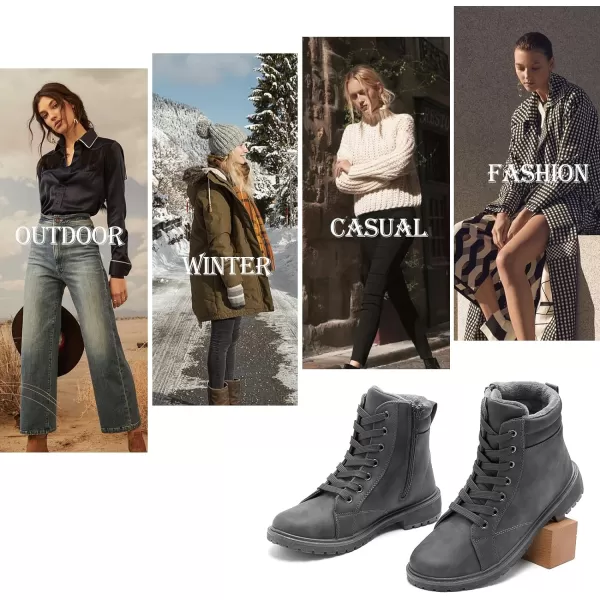hash bubbie Women's Waterproof Ankle Boots Non Slip Combat Boots Black Fuzzy Winter Boots White Lace up Snow Boots for women Fall Boots with Zipper
