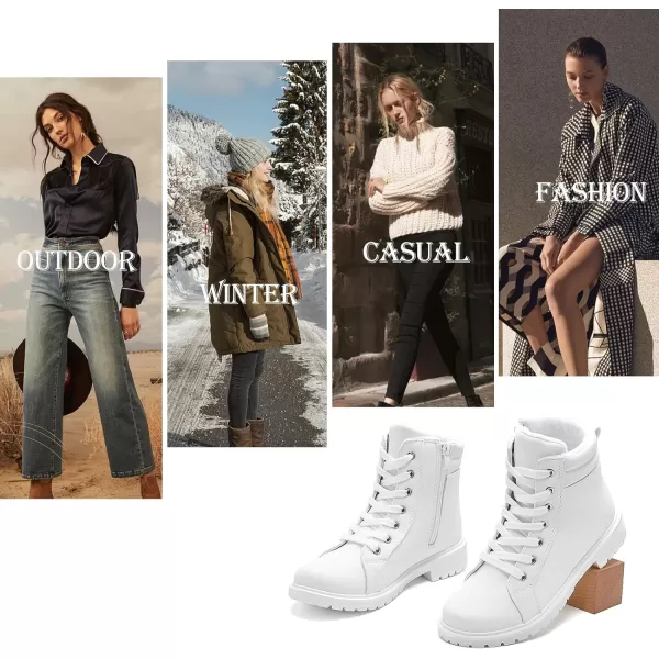 hash bubbie Women's Waterproof Ankle Boots Non Slip Combat Boots Black Fuzzy Winter Boots White Lace up Snow Boots for women Fall Boots with Zipper
