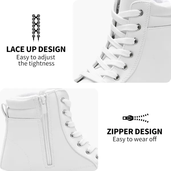 hash bubbie Women's Waterproof Ankle Boots Non Slip Combat Boots Black Fuzzy Winter Boots White Lace up Snow Boots for women Fall Boots with Zipper