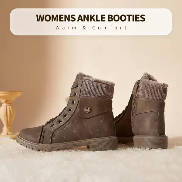 hash bubbie Women's Waterproof Ankle Boots Non Slip Combat Boots Black Fuzzy Winter Boots White Lace up Snow Boots for women Fall Boots with Zipper
