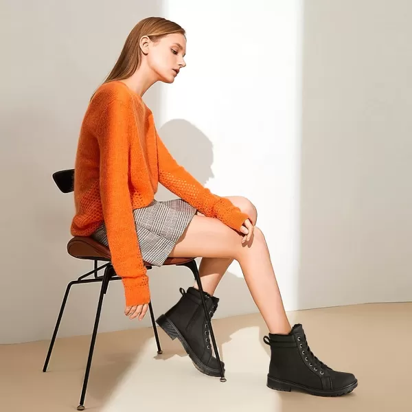 hash bubbie Women's Waterproof Ankle Boots Non Slip Combat Boots Black Fuzzy Winter Boots White Lace up Snow Boots for women Fall Boots with Zipper